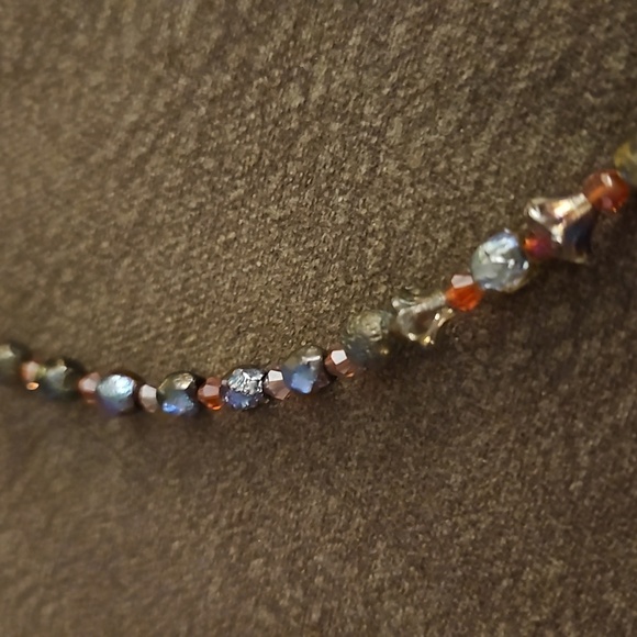 Handmade Etched Czech Glass Red Swarovski Crystal Beaded Leaf Holiday Necklace - Picture 8 of 9